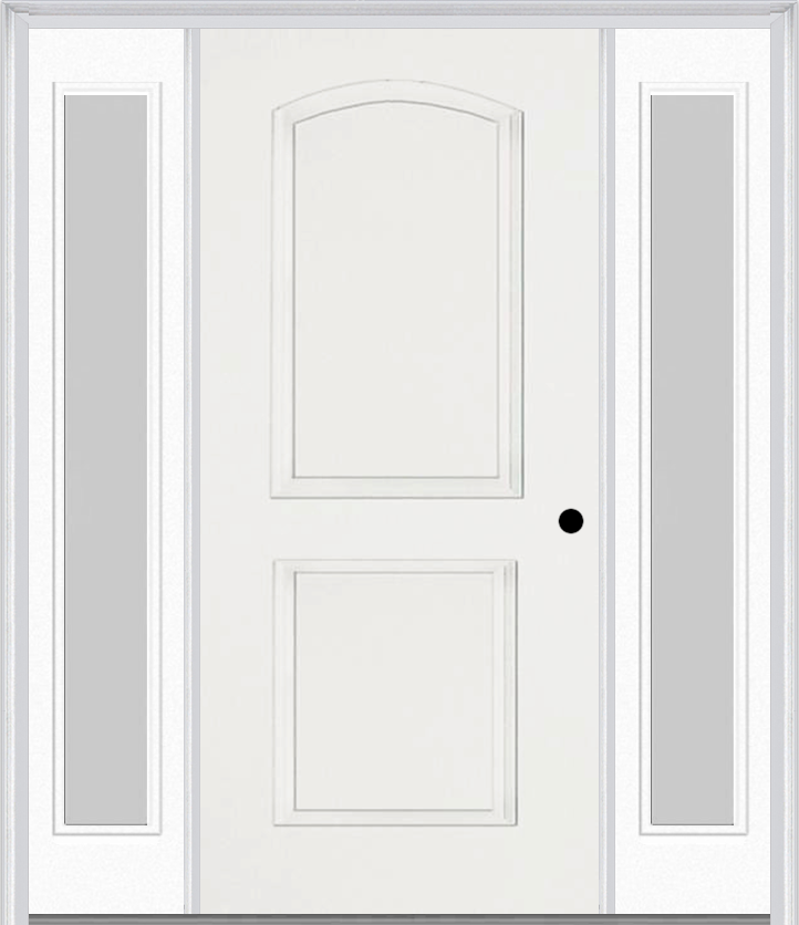 MMI 2 Panel Arch 3'0" X 6'8" Fiberglass Smooth Exterior Prehung Door With 2 Full Lite Clear Or Privacy/Textured Glass Sidelights 22